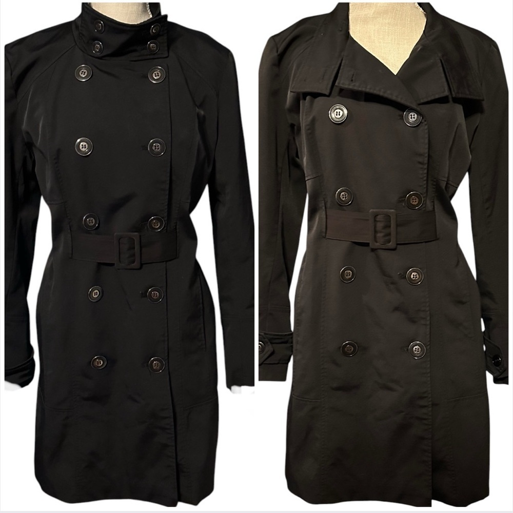 7th Avenue Design Studio New York & Co. Women's Black Double Breasted Raincoat M - Picture 8 of 16